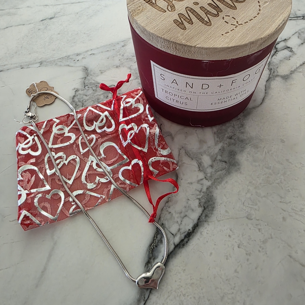 STERLING Silver Heart Necklace with Red Gift Bag